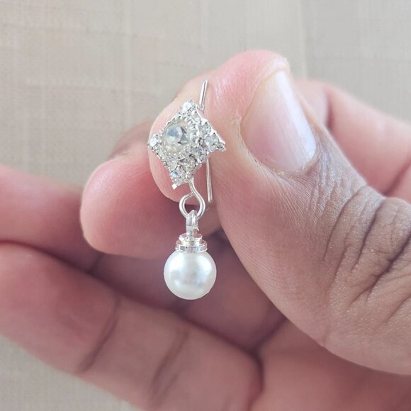 Women Earrings Silver Tone Small Faux Pearl Drop Down Fashion Jewelry New - Picture 5 of 12